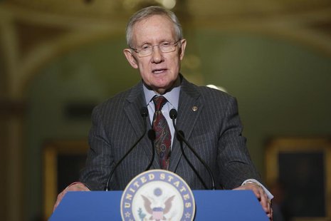 U.S. Senate Majority Leader Harry Reid (D-NV) speaks to reporters after the weekly Democratic caucus luncheon at the U.S. Capitol in Washing U.S. Senate Majority Leader Harry Reid (D-NV) speaks to reporters after the weekly Democratic caucus luncheon at the U.S. Capitol in Washing