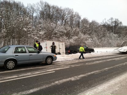 an SUV pulling a trailer had slid into the cable barrier on eastbound 70 near two mile marker.
picture provided by Indiana State Police an SUV pulling a trailer had slid into the cable barrier on eastbound 70 near two mile marker.
picture provided by Indiana State Police