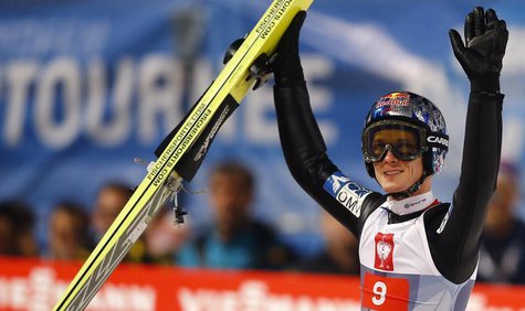 Austria's Thomas Morgenstern reacts after taking the second place in the overall ranking of the four-hills ski jumping tournament after the Austria's Thomas Morgenstern reacts after taking the second place in the overall ranking of the four-hills ski jumping tournament after the