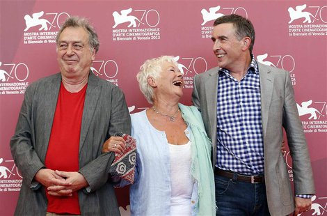 Director Stephen Frears (L) poses with actors Judi Dench and Steve Coogan (R) during a photocall for the movie "Philomena" during the 70th V Director Stephen Frears (L) poses with actors Judi Dench and Steve Coogan (R) during a photocall for the movie "Philomena" during the 70th V