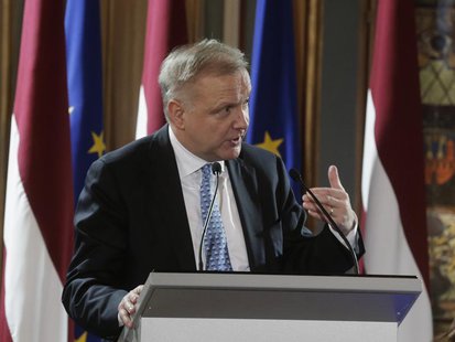 Vice-President of the European Commission Olli Rehn speaks during the event hosted in honour of the Euro introduction in Latvia in Riga Janu Vice-President of the European Commission Olli Rehn speaks during the event hosted in honour of the Euro introduction in Latvia in Riga Janu