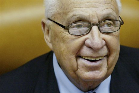 Israeli Prime Minister Ariel Sharon smiles as he speaks during the weekly cabinet meeting at his Jerusalem office in this January 2, 2005 fi Israeli Prime Minister Ariel Sharon smiles as he speaks during the weekly cabinet meeting at his Jerusalem office in this January 2, 2005 fi