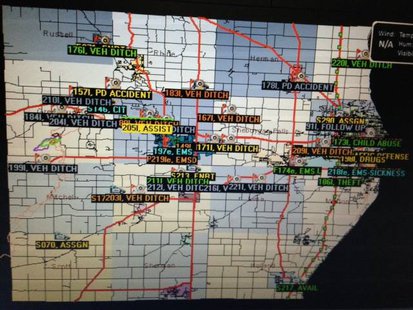 A picture of a Sheboygan County Sheriff's dispatch computer screen showing all the incidents calls at one point Friday evening. Taken from Sheboygan Sheriff's Facebook page. A picture of a Sheboygan County Sheriff's dispatch computer screen showing all the incidents calls at one point Friday evening. Taken from Sheboygan Sheriff's Facebook page.
