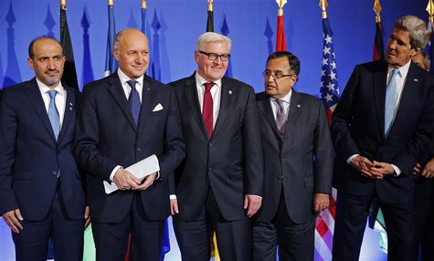Ahmad Jarba, leader of Syria's opposition National Coalition (L-R), French Foreign Affairs Minister Laurent Fabius, German Foreign Minister Ahmad Jarba, leader of Syria's opposition National Coalition (L-R), French Foreign Affairs Minister Laurent Fabius, German Foreign Minister
