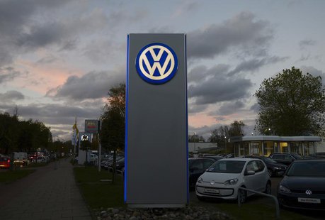 The logo of German carmaker Volkswagen is seen at a VW dealership in Hamburg, October 28, 2013. Volkswagen is due to present company results The logo of German carmaker Volkswagen is seen at a VW dealership in Hamburg, October 28, 2013. Volkswagen is due to present company results