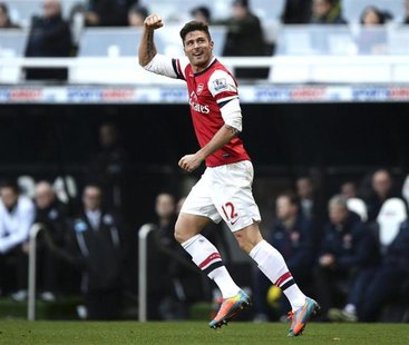 Arsenal's Olivier Giroud celebrates his goal against Newcastle United during their English Premier League soccer match at St James' Park in Arsenal's Olivier Giroud celebrates his goal against Newcastle United during their English Premier League soccer match at St James' Park in