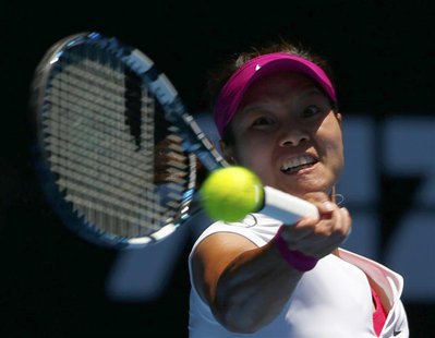 Li Na of China serves to Ana Konjuh of Croatia during their women's singles match at the Australian Open 2014 tennis tournament in Melbourne Li Na of China serves to Ana Konjuh of Croatia during their women's singles match at the Australian Open 2014 tennis tournament in Melbourne