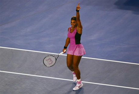 Serena Williams of the United States celebrates defeating Ashleigh Barty of Australia in their women's singles match at the Australian Open Serena Williams of the United States celebrates defeating Ashleigh Barty of Australia in their women's singles match at the Australian Open