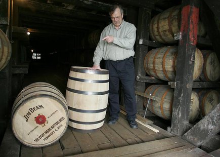 Master distiller Jerry Dalton points at the 10,000,000 millionth barrel of bourbon whiskey at the Jim Beam distillery in Clermont, Kentucky Master distiller Jerry Dalton points at the 10,000,000 millionth barrel of bourbon whiskey at the Jim Beam distillery in Clermont, Kentucky