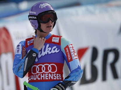 Tina Maze of Slovenia reacts after the Super G part of the World Cup Women's super combined race in Altenmarkt-Zauchensee January 12, 2014. Tina Maze of Slovenia reacts after the Super G part of the World Cup Women's super combined race in Altenmarkt-Zauchensee January 12, 2014.