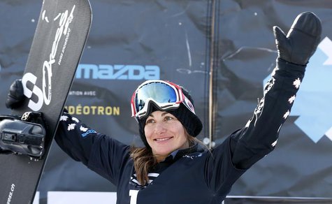 Canada's Maelle Ricker celebrates on the podium after the women's Snowboard-Cross finals at the FIS Snowboard World Championships in Stoneha Canada's Maelle Ricker celebrates on the podium after the women's Snowboard-Cross finals at the FIS Snowboard World Championships in Stoneha