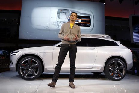 Volvo's Head of Design, Thomas Ingenlath, speaks next to the XC Coupe concept during the press preview day of the North American Internation Volvo's Head of Design, Thomas Ingenlath, speaks next to the XC Coupe concept during the press preview day of the North American Internation
