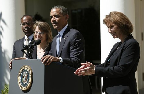 U.S. President Barack Obama speaks from the Rose Garden of the White House to announce his three nominees to fill vacancies on the United St U.S. President Barack Obama speaks from the Rose Garden of the White House to announce his three nominees to fill vacancies on the United St