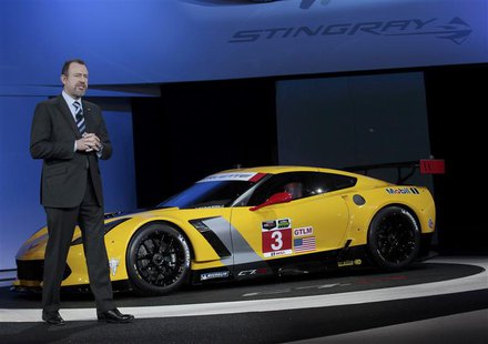 Daniel Ammann, President of GM, speaks next to the Chevrolet Corvette Stingray C7R racing version during the press preview day of the North Daniel Ammann, President of GM, speaks next to the Chevrolet Corvette Stingray C7R racing version during the press preview day of the North