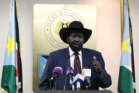 South Sudan's President Salva Kiir gestures during a news conference in Juba December 18, 2013. REUTERS/Goran Tomasevic South Sudan's President Salva Kiir gestures during a news conference in Juba December 18, 2013. REUTERS/Goran Tomasevic