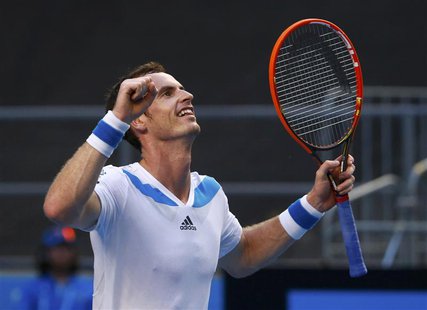 Andy Murray of Britain celebrates defeating Go Soeda of Japan during their men's singles match at the Australian Open 2014 tennis tournament Andy Murray of Britain celebrates defeating Go Soeda of Japan during their men's singles match at the Australian Open 2014 tennis tournament