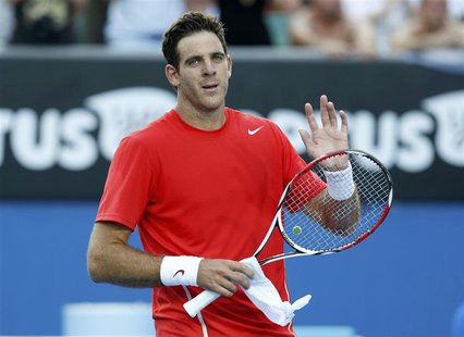 Juan Martin Del Potro of Argentina acknowledges the crowd after defeating Rhyne Williams of the United States in their men's singles match a Juan Martin Del Potro of Argentina acknowledges the crowd after defeating Rhyne Williams of the United States in their men's singles match a