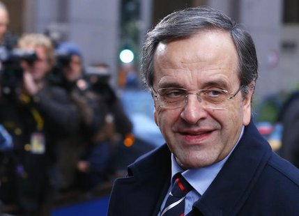 Greece's Prime Minister Antonis Samaras arrives at a European Union leaders summit at the EU council headquarters in Brussels December 20, 2 Greece's Prime Minister Antonis Samaras arrives at a European Union leaders summit at the EU council headquarters in Brussels December 20, 2