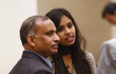 Indian diplomat Devyani Khobragade (L) and her father Uttam Khobragade talk to unidentified guests at the Maharashtra Sadan state guesthouse Indian diplomat Devyani Khobragade (L) and her father Uttam Khobragade talk to unidentified guests at the Maharashtra Sadan state guesthouse