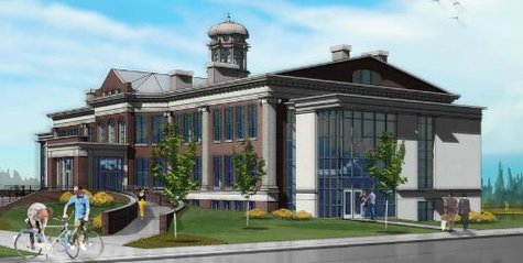 Artist's rendering of the side view of the restored East Hall with one of the new additions in the forefront. Artist's rendering of the side view of the restored East Hall with one of the new additions in the forefront.