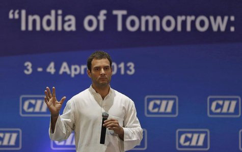 Rahul Gandhi, a lawmaker and son of India's ruling Congress party chief Sonia Gandhi, speaks during the 2013 annual general meeting and nati Rahul Gandhi, a lawmaker and son of India's ruling Congress party chief Sonia Gandhi, speaks during the 2013 annual general meeting and nati