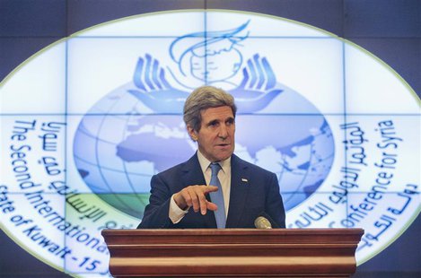 U.S. Secretary of State John Kerry speaks during his news conference at Syrian Donors Conference at the Bayan Palace in Kuwait City January U.S. Secretary of State John Kerry speaks during his news conference at Syrian Donors Conference at the Bayan Palace in Kuwait City January