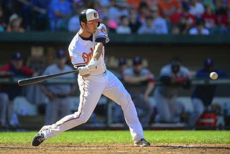 Baltimore Orioles batter J.J. Hardy connects on a pitch from Boston Red Sox relief pitcher Felix Doubront and drives it for a ground rule do Baltimore Orioles batter J.J. Hardy connects on a pitch from Boston Red Sox relief pitcher Felix Doubront and drives it for a ground rule do