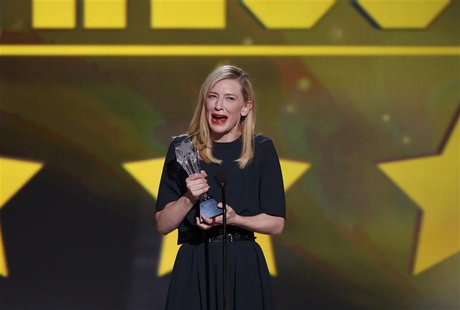 Actress Cate Blanchett accepts the award for best actress for her role in "Blue Jasmine" at the 19th annual Critics' Choice Movie Awards in Actress Cate Blanchett accepts the award for best actress for her role in "Blue Jasmine" at the 19th annual Critics' Choice Movie Awards in