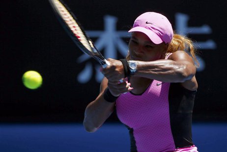 Serena Williams of the U.S. hits a return to Daniela Hantuchova of Slovakia during their women's singles matchat the Australian Open 2014 te Serena Williams of the U.S. hits a return to Daniela Hantuchova of Slovakia during their women's singles matchat the Australian Open 2014 te