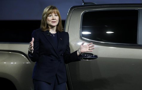 Mary Barra, incoming CEO of General Motors Co., reveals the 2015 GMC Canyon pickup truck in an industrial building in advance of the media p Mary Barra, incoming CEO of General Motors Co., reveals the 2015 GMC Canyon pickup truck in an industrial building in advance of the media p