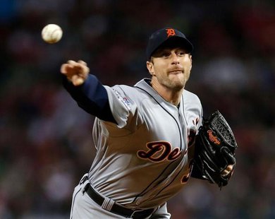 Detroit Tigers pitcher Max Scherzer (37) pitches during the third inning in game two of the American League Championship Series baseball gam Detroit Tigers pitcher Max Scherzer (37) pitches during the third inning in game two of the American League Championship Series baseball gam