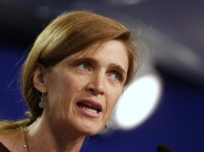 U.S. Ambassador to the United Nations Samantha Power speaks in Washington, September 6, 2013. REUTERS/Larry Downing (UNITED STATES - Tags: P U.S. Ambassador to the United Nations Samantha Power speaks in Washington, September 6, 2013. REUTERS/Larry Downing (UNITED STATES - Tags: P