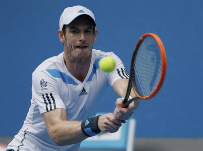 Andy Murray of Britain hits a return to Feliciano Lopez of Spain during their men's singles match at the Australian Open 2014 tennis tournam Andy Murray of Britain hits a return to Feliciano Lopez of Spain during their men's singles match at the Australian Open 2014 tennis tournam