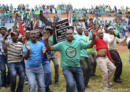 Members of South Africa's Association of Mineworkers and Construction Union (AMCU) attend a rally in Rustenburg, northwest of Johannesburg J Members of South Africa's Association of Mineworkers and Construction Union (AMCU) attend a rally in Rustenburg, northwest of Johannesburg J
