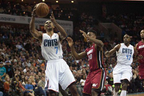 Jan 18, 2014; Charlotte, NC, USA; Charlotte Bobcats point guard Ramon Sessions (7) goes up for a shot during the second half against the Mia Jan 18, 2014; Charlotte, NC, USA; Charlotte Bobcats point guard Ramon Sessions (7) goes up for a shot during the second half against the Mia