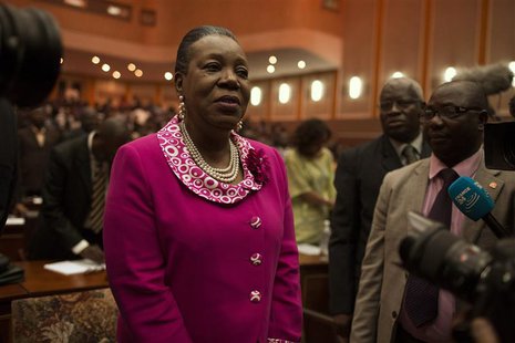 Catherine Samba-Panza reacts after she was elected as Central African Republic's interim president at the national assembly in Bangui Januar Catherine Samba-Panza reacts after she was elected as Central African Republic's interim president at the national assembly in Bangui Januar