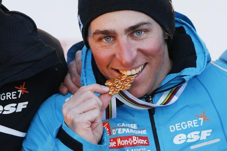 Jean Frederic Chapuis of France poses with his gold medal after winning the men's ski cross race of the Freestyle World Championships in Vos Jean Frederic Chapuis of France poses with his gold medal after winning the men's ski cross race of the Freestyle World Championships in Vos