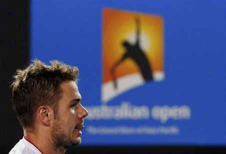 Stanislas Wawrinka of Switzerland sticks his tongue out in a reaction during his men's singles quarter-final tennis match against Novak Djok Stanislas Wawrinka of Switzerland sticks his tongue out in a reaction during his men's singles quarter-final tennis match against Novak Djok