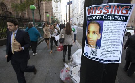 A poster for Avonte Oquendo, a missing 14-year-old autistic child, is seen in downtown New York October 15, 2013. REUTERS/Carlo Allegri A poster for Avonte Oquendo, a missing 14-year-old autistic child, is seen in downtown New York October 15, 2013. REUTERS/Carlo Allegri