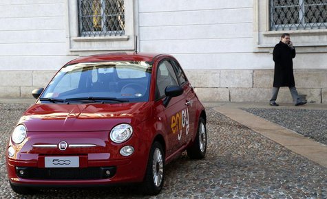 A man walks near a red Fiat 500 car in downtown Milan, December 16, 2013. REUTERS/Stefano Rellandini A man walks near a red Fiat 500 car in downtown Milan, December 16, 2013. REUTERS/Stefano Rellandini