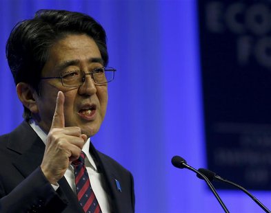 Japan's Prime Minister Shinzo Abe addresses a session at the annual meeting of the WEF in Davos January 22, 2014. REUTERS/Denis Balibouse Japan's Prime Minister Shinzo Abe addresses a session at the annual meeting of the WEF in Davos January 22, 2014. REUTERS/Denis Balibouse