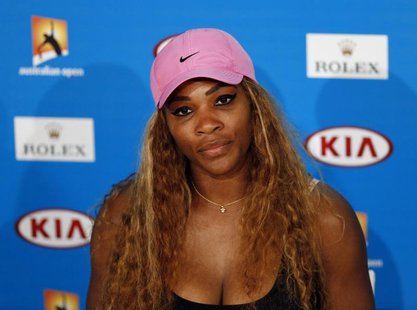 Serena Williams of the U.S. attends a news conference after being defated by Ana Ivanovic of Serbia in their women's singles match at the Au Serena Williams of the U.S. attends a news conference after being defated by Ana Ivanovic of Serbia in their women's singles match at the Au