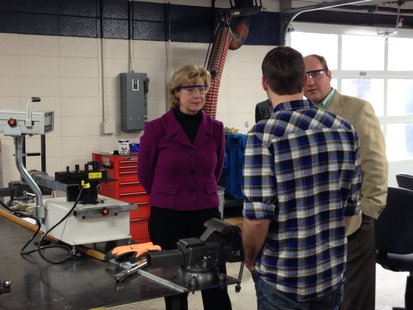 U.S. Senator Tammy Baldwin learns from a student about equipment used at the LTC Wind Energy lab. U.S. Senator Tammy Baldwin learns from a student about equipment used at the LTC Wind Energy lab.
