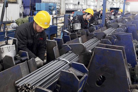 An employee works at a steel factory in Lianyungang, Jiangsu province, December 30, 2013. REUTERS/Stringer An employee works at a steel factory in Lianyungang, Jiangsu province, December 30, 2013. REUTERS/Stringer