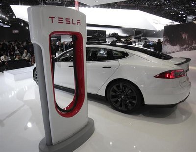 A Tesla S electric car and a charging station are displayed during the press preview day of the North American International Auto Show in De A Tesla S electric car and a charging station are displayed during the press preview day of the North American International Auto Show in De