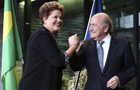 Brazil's President Dilma Rousseff (L) greets FIFA President Sepp Blatter during a visit at the FIFA headquarters in Zurich January 23, 2014. Brazil's President Dilma Rousseff (L) greets FIFA President Sepp Blatter during a visit at the FIFA headquarters in Zurich January 23, 2014.