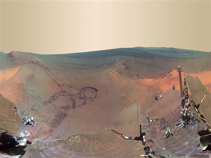 A 360-degree digitally-compressed panorama image of Mars is seen in this composite of 800 images sent from the NASA Opportunity rover on Mar A 360-degree digitally-compressed panorama image of Mars is seen in this composite of 800 images sent from the NASA Opportunity rover on Mar