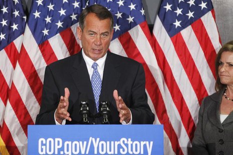 U.S. House Speaker John Boehner (R-OH) speaks next to Representative Lynn Jenkins (R-KS) (R) during a news conference at the Republican Nati U.S. House Speaker John Boehner (R-OH) speaks next to Representative Lynn Jenkins (R-KS) (R) during a news conference at the Republican Nati