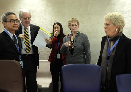 Chair of the Commission of Inquiry on Syria Paulo Pinheiro (2L) arrives with members Carla del Ponte (R) Karen Koning Abuzayd (2R) and Vitit Chair of the Commission of Inquiry on Syria Paulo Pinheiro (2L) arrives with members Carla del Ponte (R) Karen Koning Abuzayd (2R) and Vitit