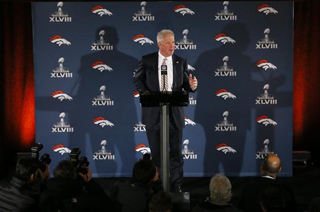 Denver Broncos head coach John Fox speaks during a news conference after the team's arrival for Super Bowl XLVIII against the Seattle Seahaw Denver Broncos head coach John Fox speaks during a news conference after the team's arrival for Super Bowl XLVIII against the Seattle Seahaw